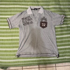 Gray Polo Shirt with Embroidered Details